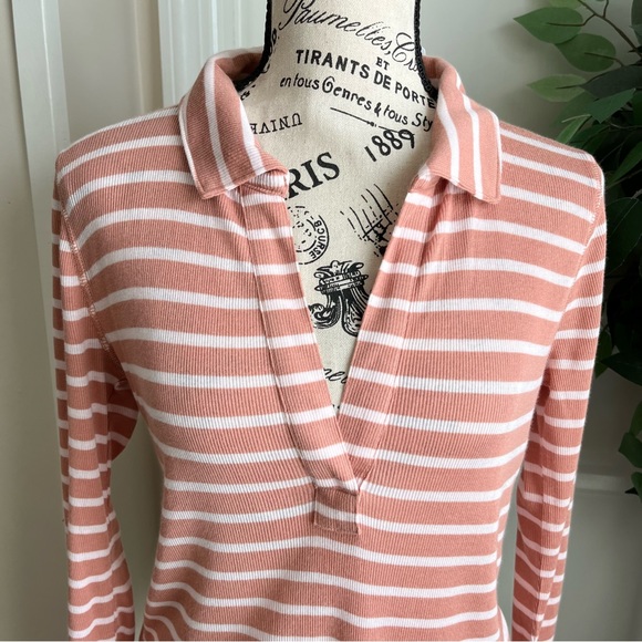 J. Crew Ribbed Polo T-Shirt in Stripe Pink Sz M - Picture 5 of 15